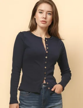 Ladies Button Down Pullover Bastic Layring Top Blouse SKT4831