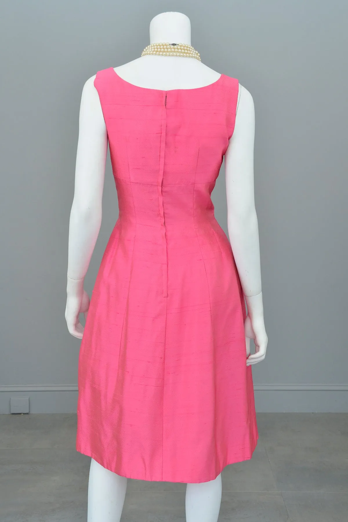 1960s Hot Pink Empire Wiggle Dress with Matching Bow Bolero