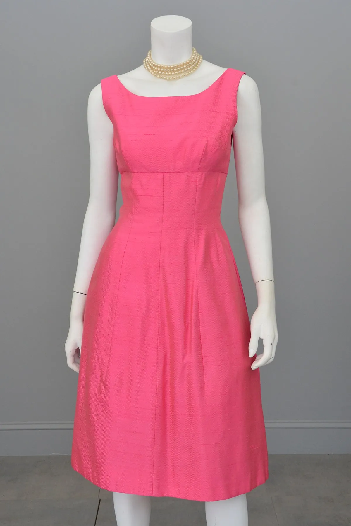 1960s Hot Pink Empire Wiggle Dress with Matching Bow Bolero