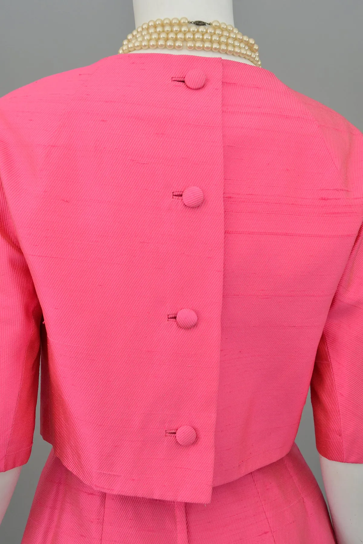 1960s Hot Pink Empire Wiggle Dress with Matching Bow Bolero