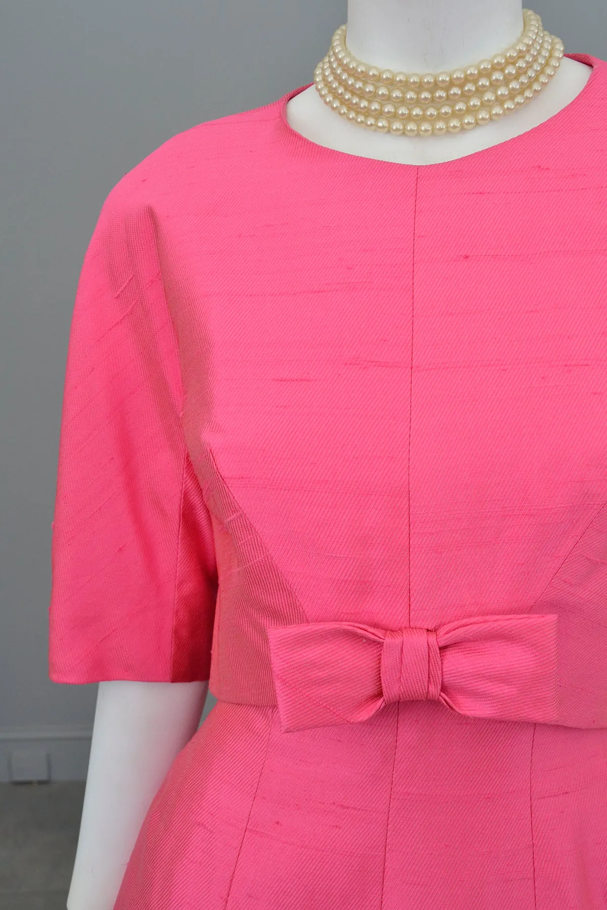 1960s Hot Pink Empire Wiggle Dress with Matching Bow Bolero