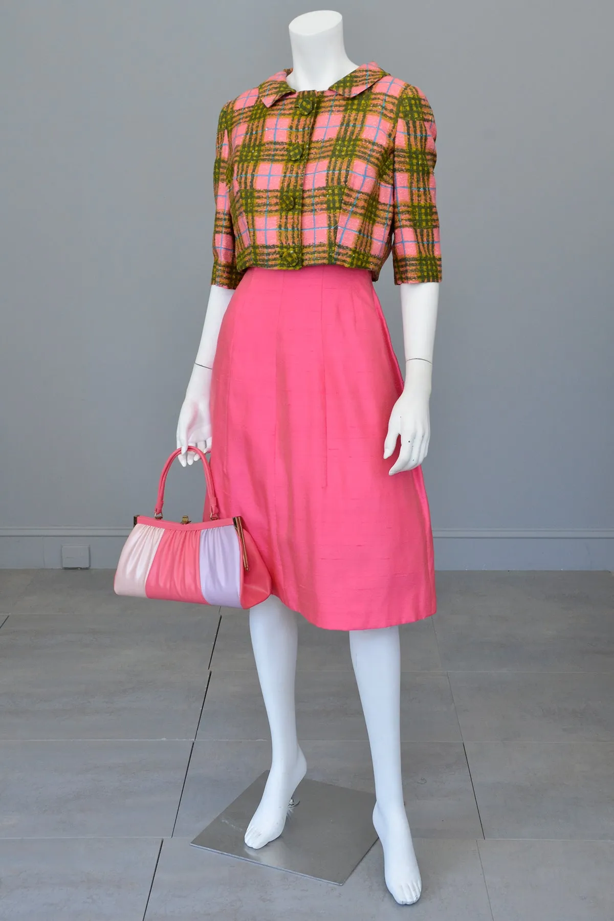 1960s Hot Pink Empire Wiggle Dress with Matching Bow Bolero