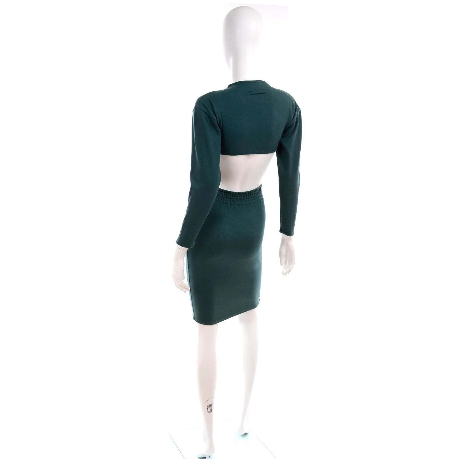 1980s Jean Paul Gaultier Green Cropped Bustier Sweater Top & Skirt