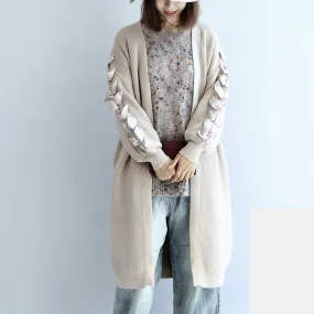 2021 winter nude long knit coats cardigans sweater outwear ribbon details