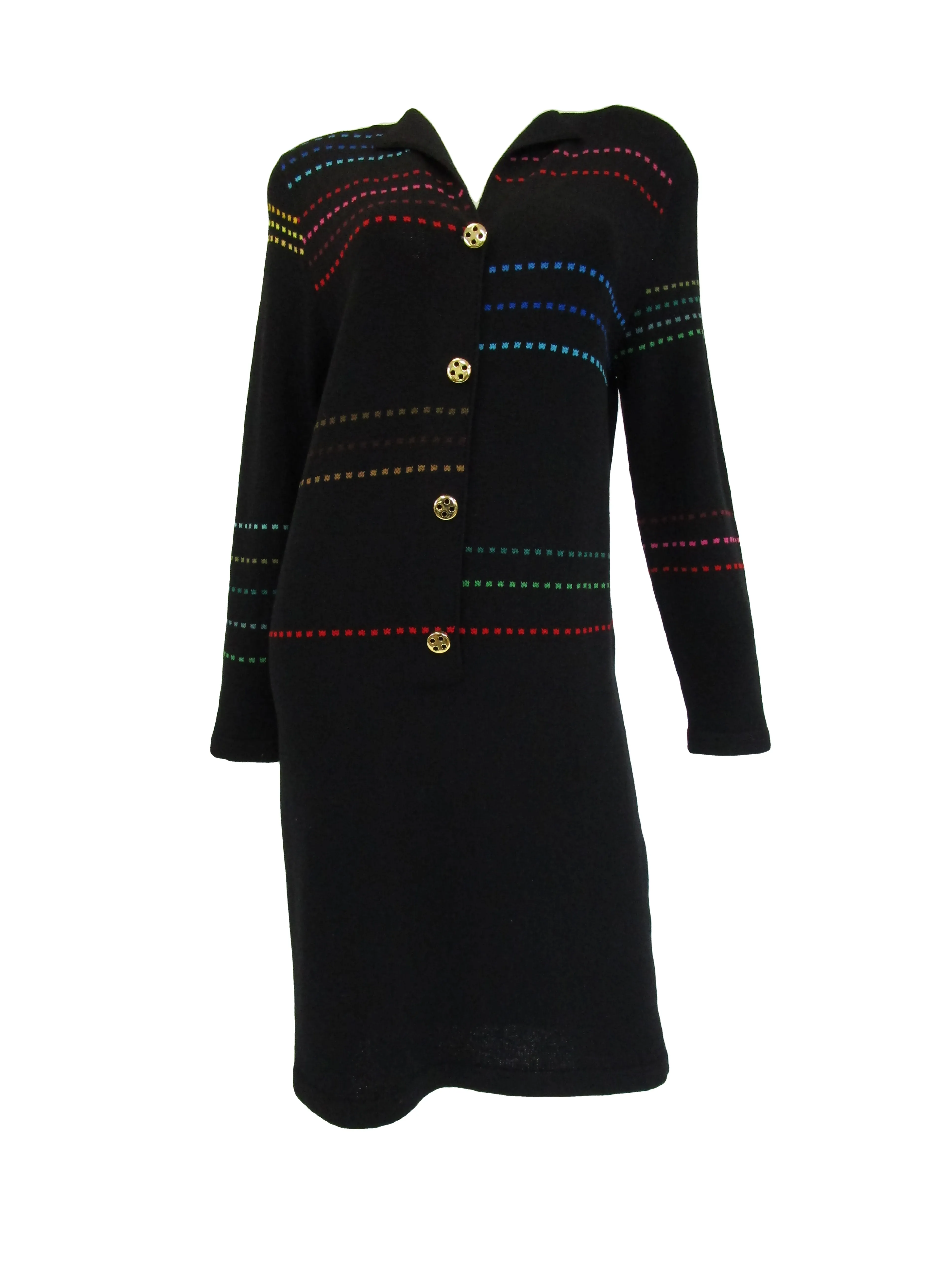 80s Black Knit Dress With Multi-color accents