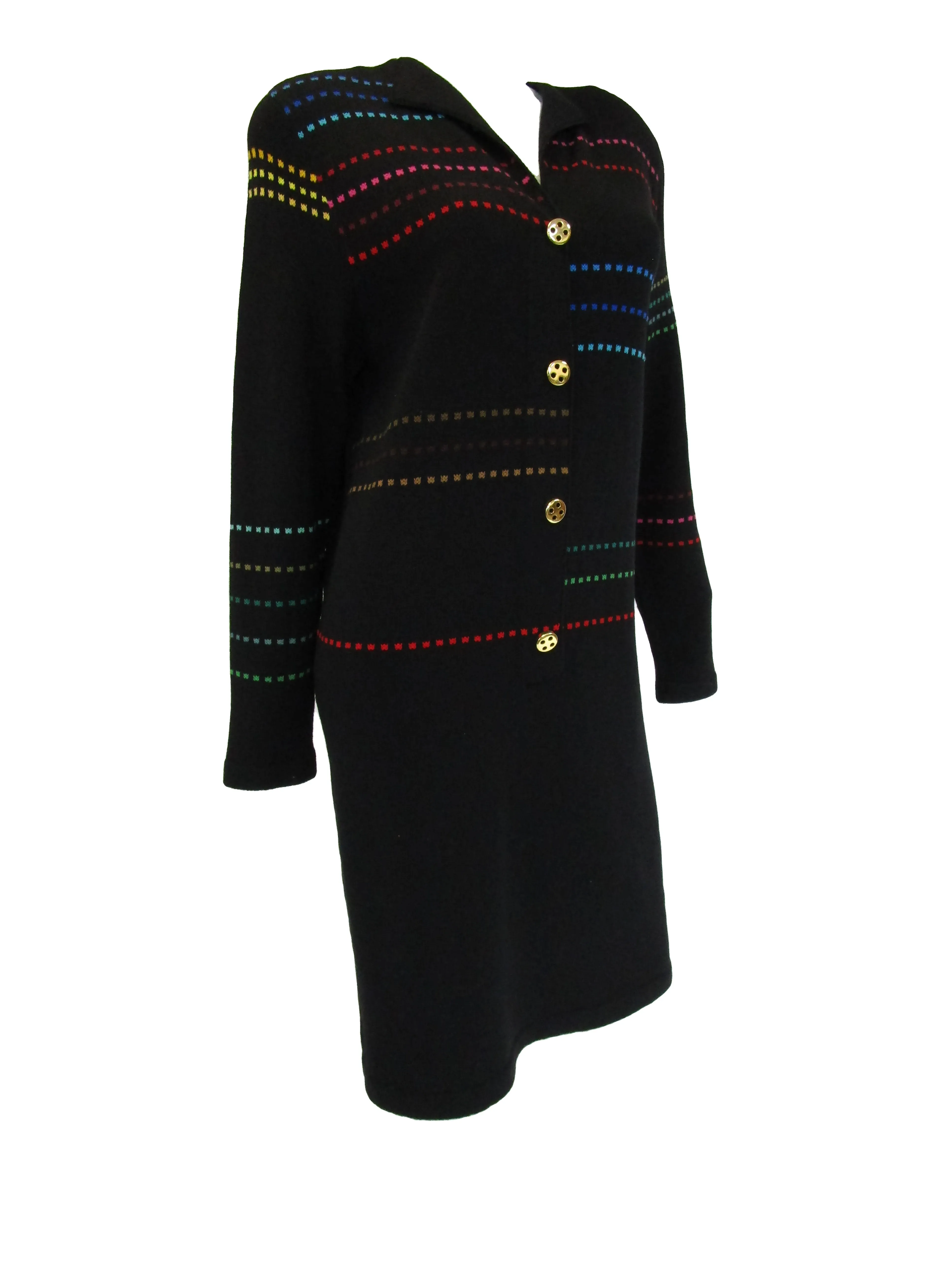 80s Black Knit Dress With Multi-color accents