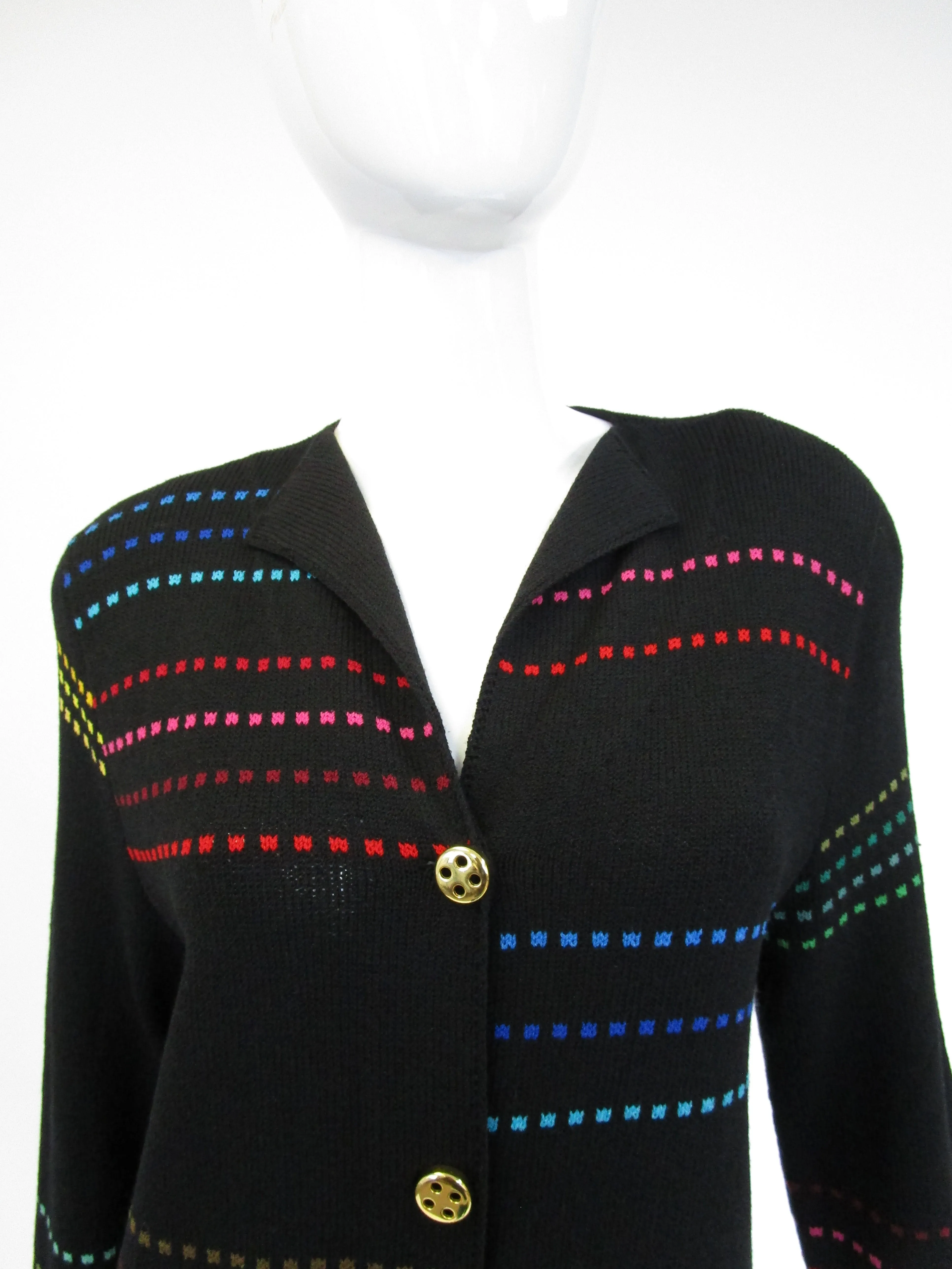 80s Black Knit Dress With Multi-color accents