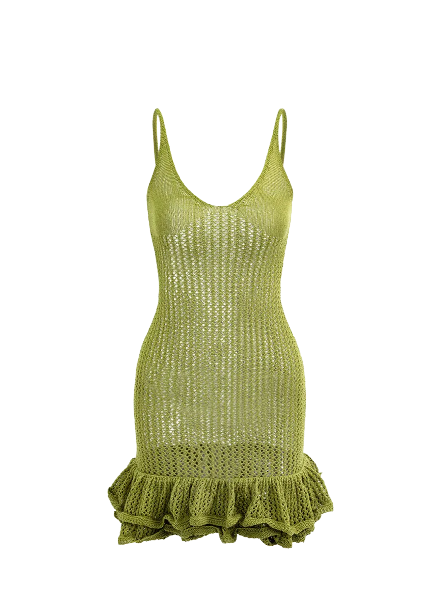 A&A Green Knit Ruffle Mini Dress