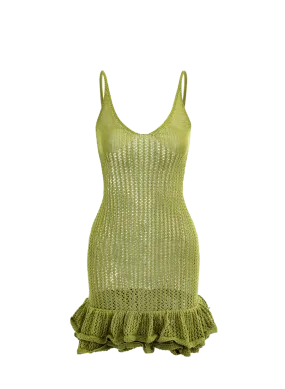 A&A Green Knit Ruffle Mini Dress