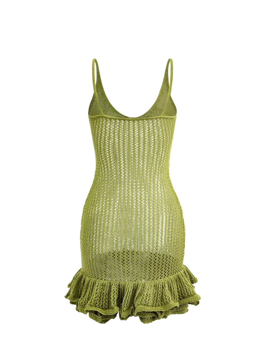 A&A Green Knit Ruffle Mini Dress