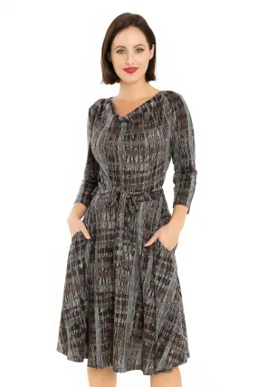 Abstract Stripes Gray Loose Neck Black Knit Dress