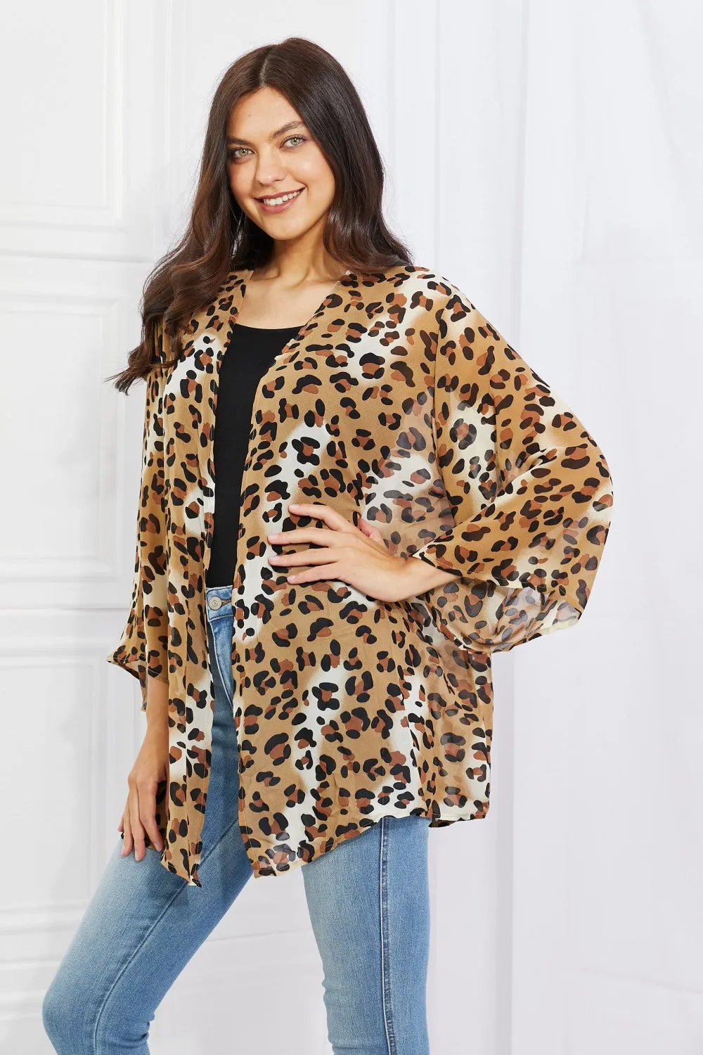 Animal Print Kimono in Camel