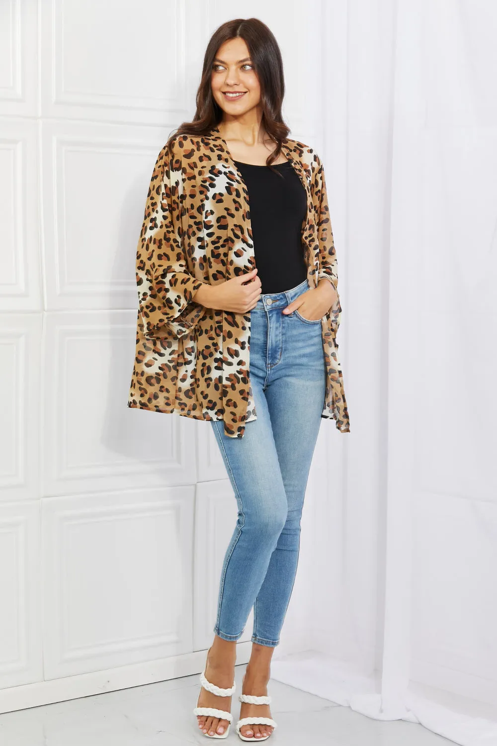 Animal Print Kimono in Camel