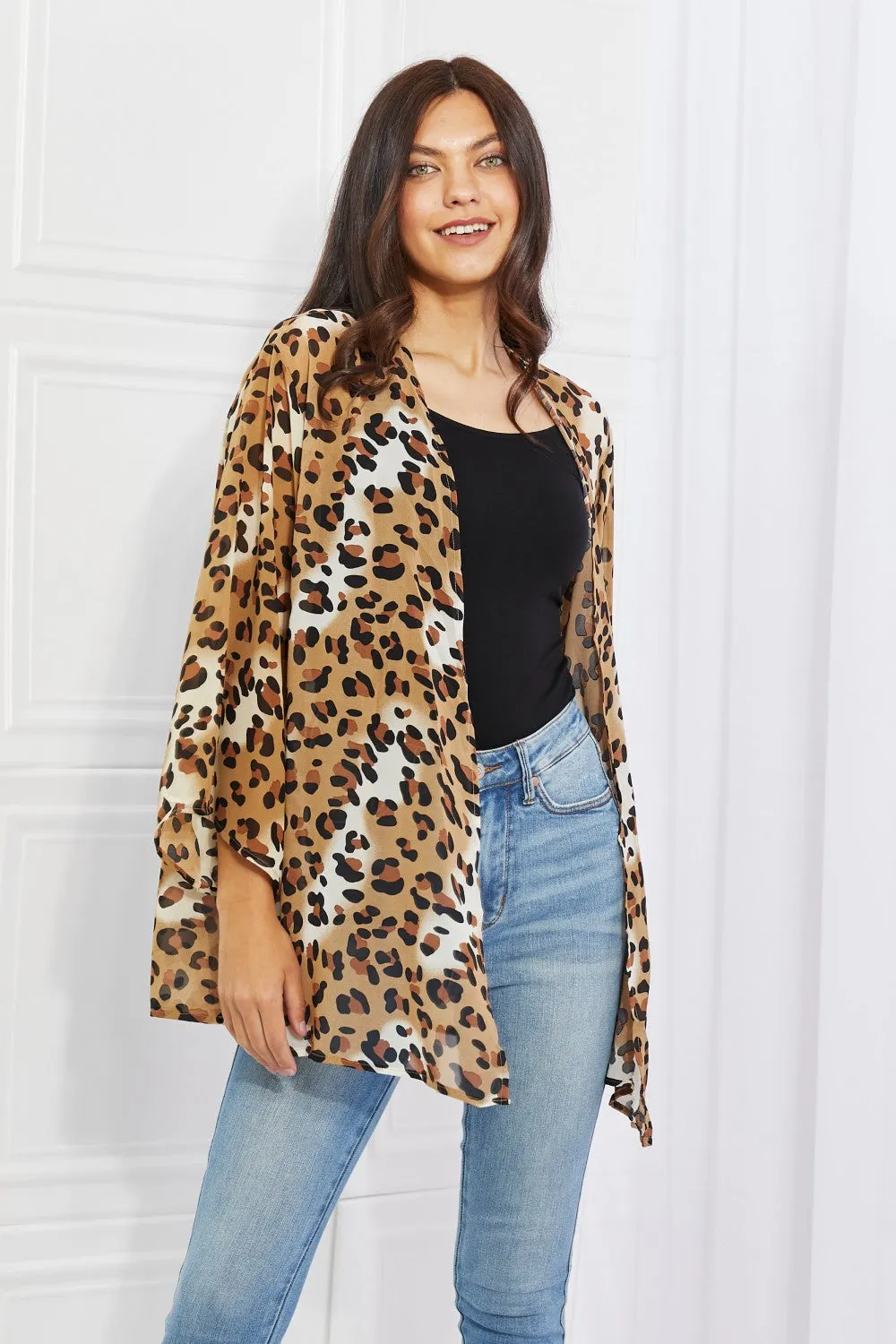 Animal Print Kimono in Camel