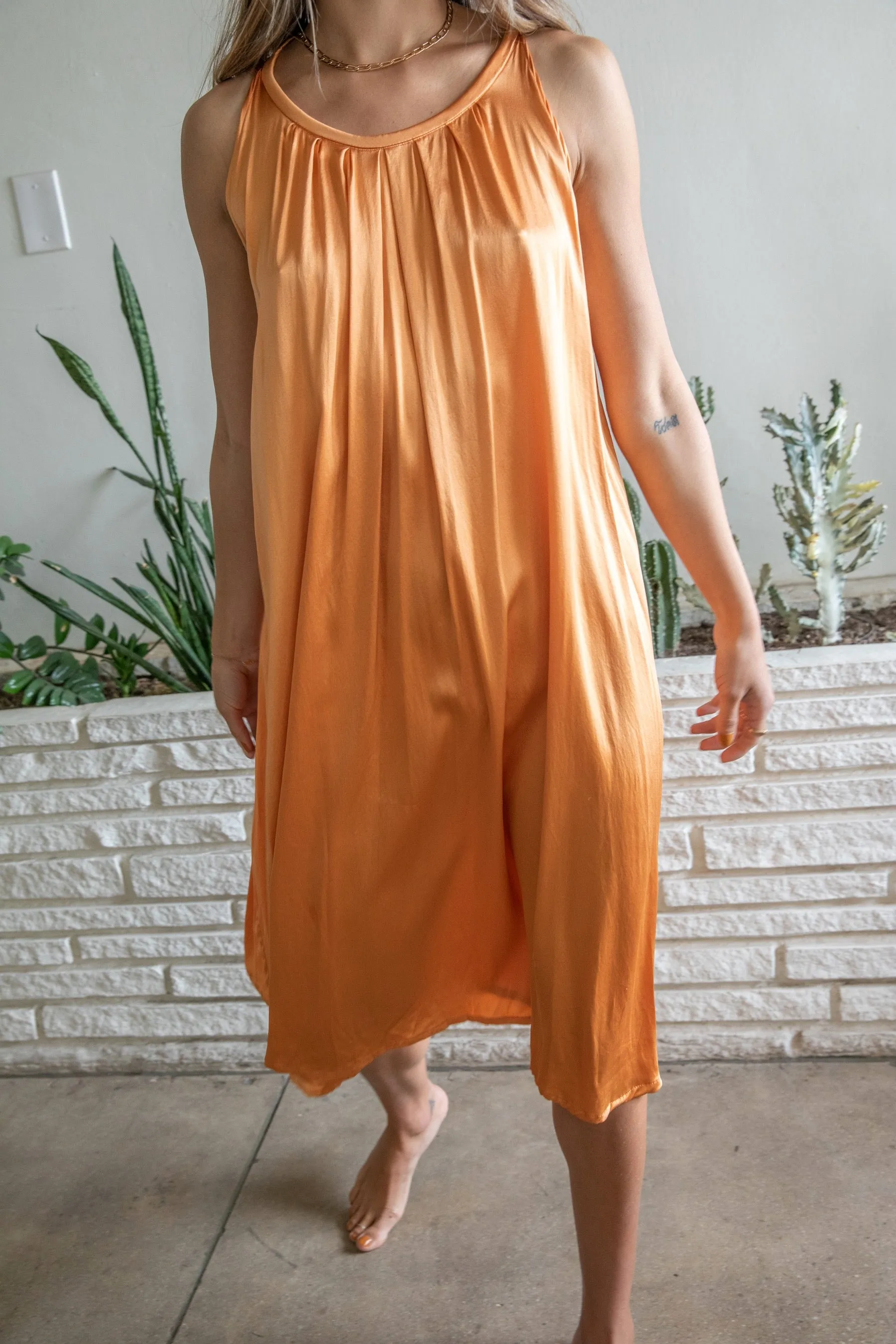 Apricot Silky Slip Dress