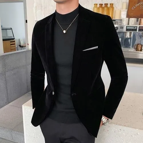 Autum Velvet Wedding Dress Coat Mens Blazer Jacket Fashion Casual Suit JacketStage DJ Men's Business Blazers Veste Costume Homme