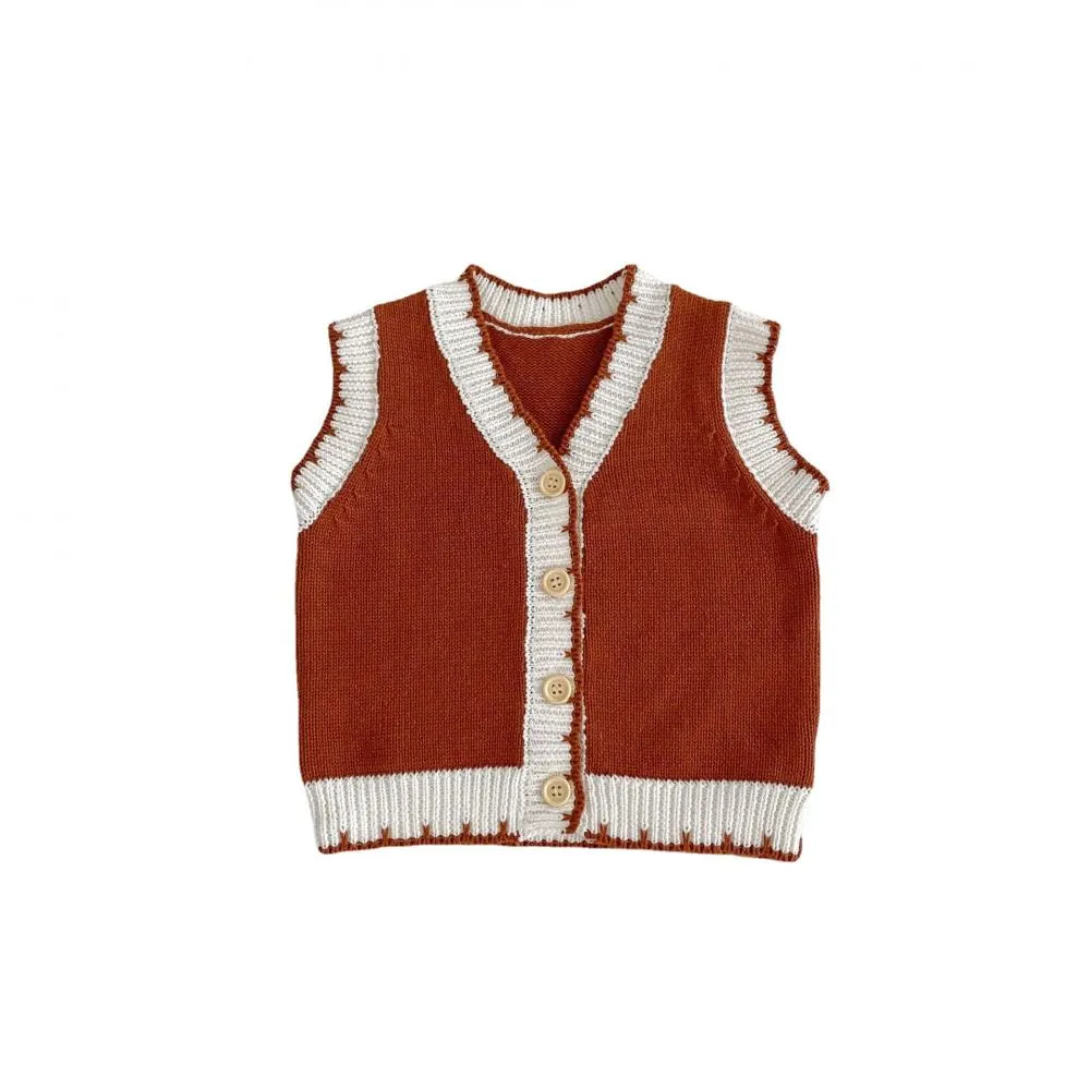 Autumn Baby Cardigan Cotton Yarn Knitted Sweater Solid Color Vest Wholesale