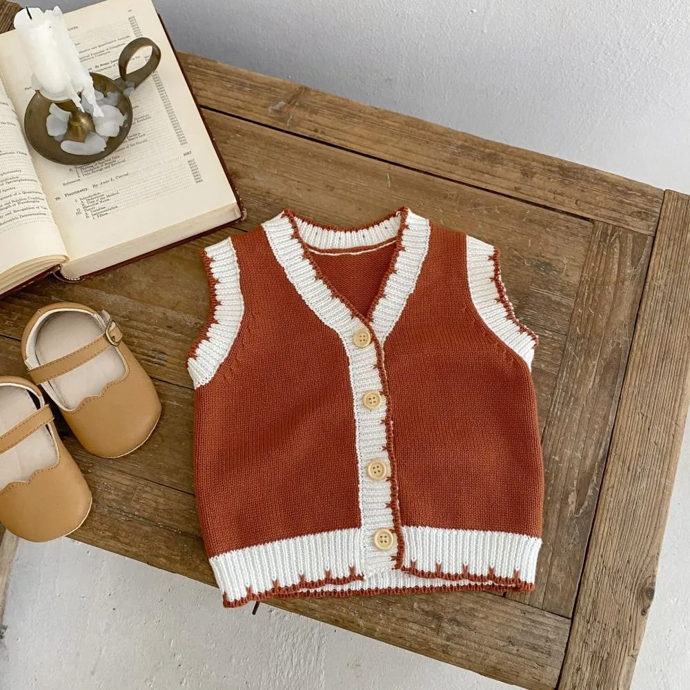 Autumn Baby Cardigan Cotton Yarn Knitted Sweater Solid Color Vest Wholesale