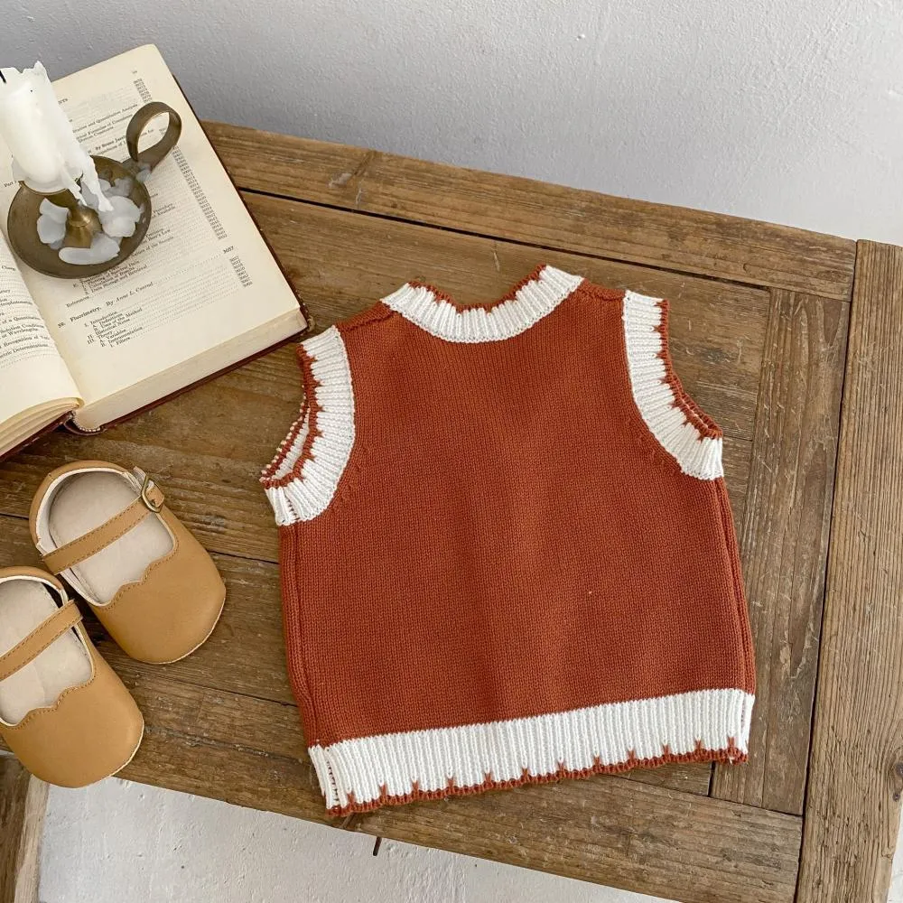 Autumn Baby Cardigan Cotton Yarn Knitted Sweater Solid Color Vest Wholesale