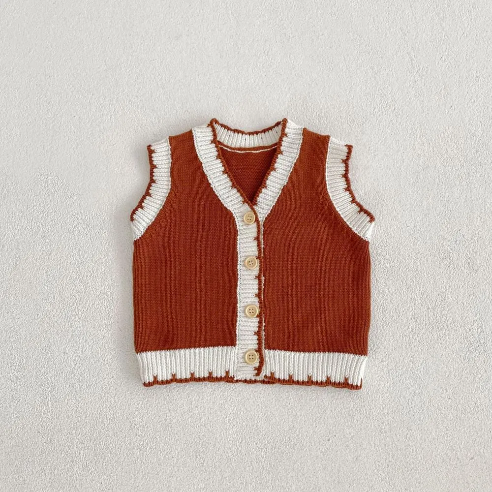 Autumn Baby Cardigan Cotton Yarn Knitted Sweater Solid Color Vest Wholesale