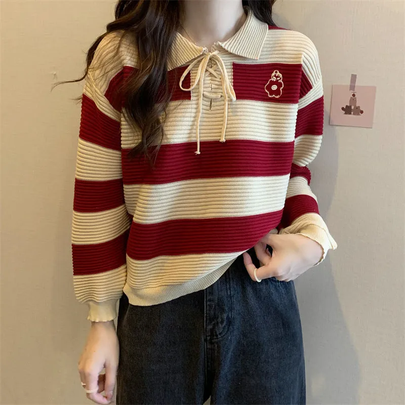 Autumn Striped Collar Knit Sweater