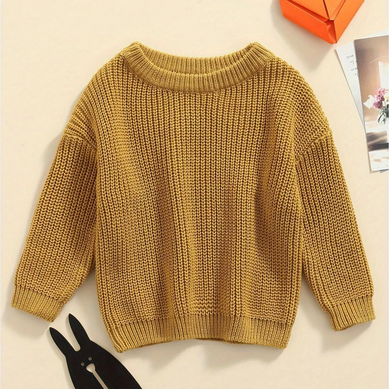 Baby Girls Boys Autumn Winter Knit Sweater Solid Color Long Sleeve Crewneck Knitwear