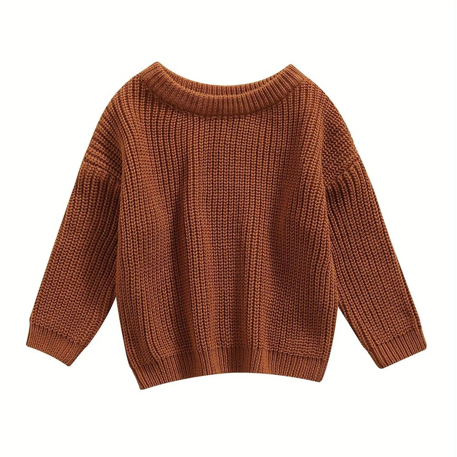 Baby Girls Boys Autumn Winter Knit Sweater Solid Color Long Sleeve Crewneck Knitwear