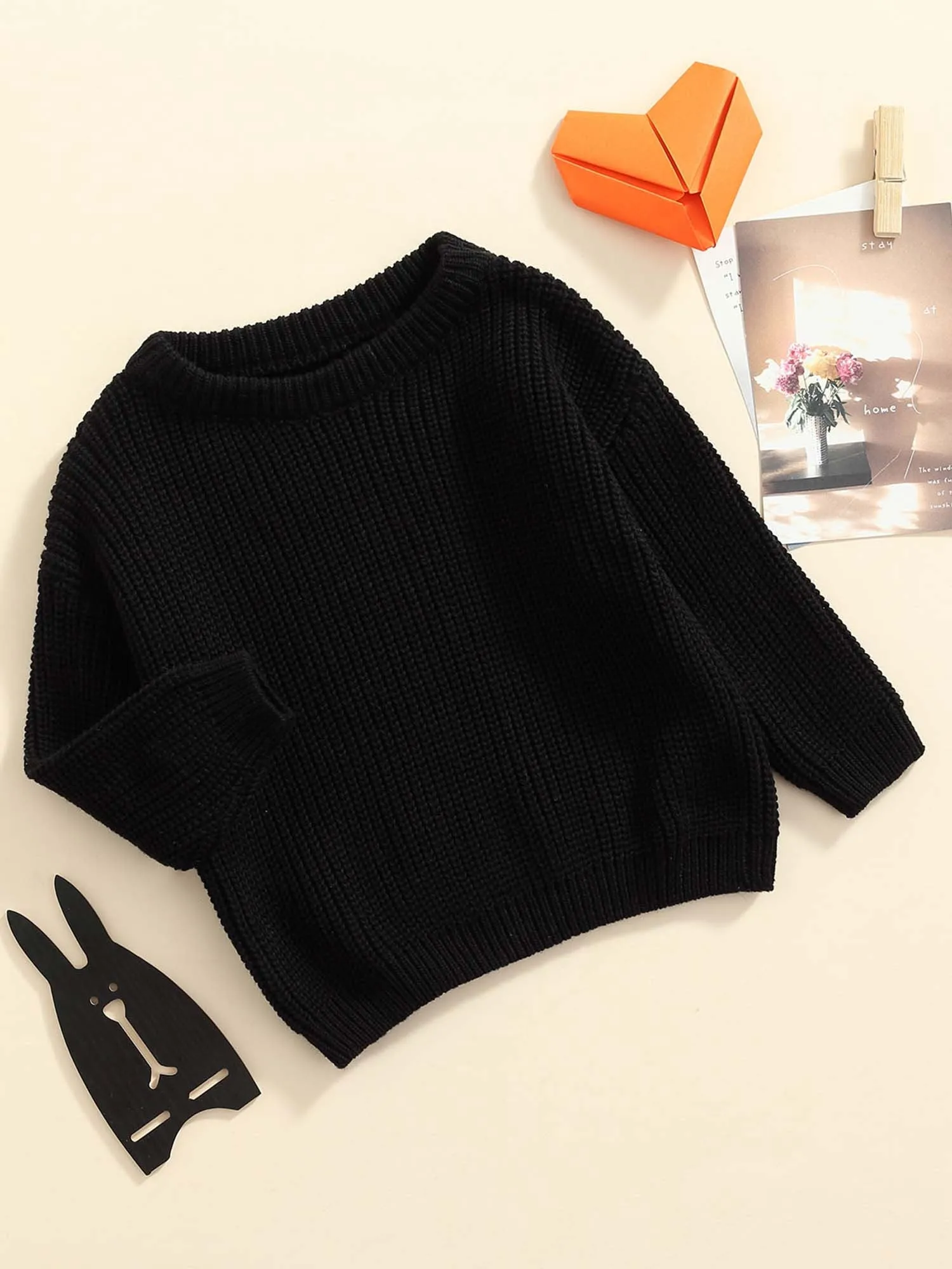 Baby Girls Boys Autumn Winter Knit Sweater Solid Color Long Sleeve Crewneck Knitwear