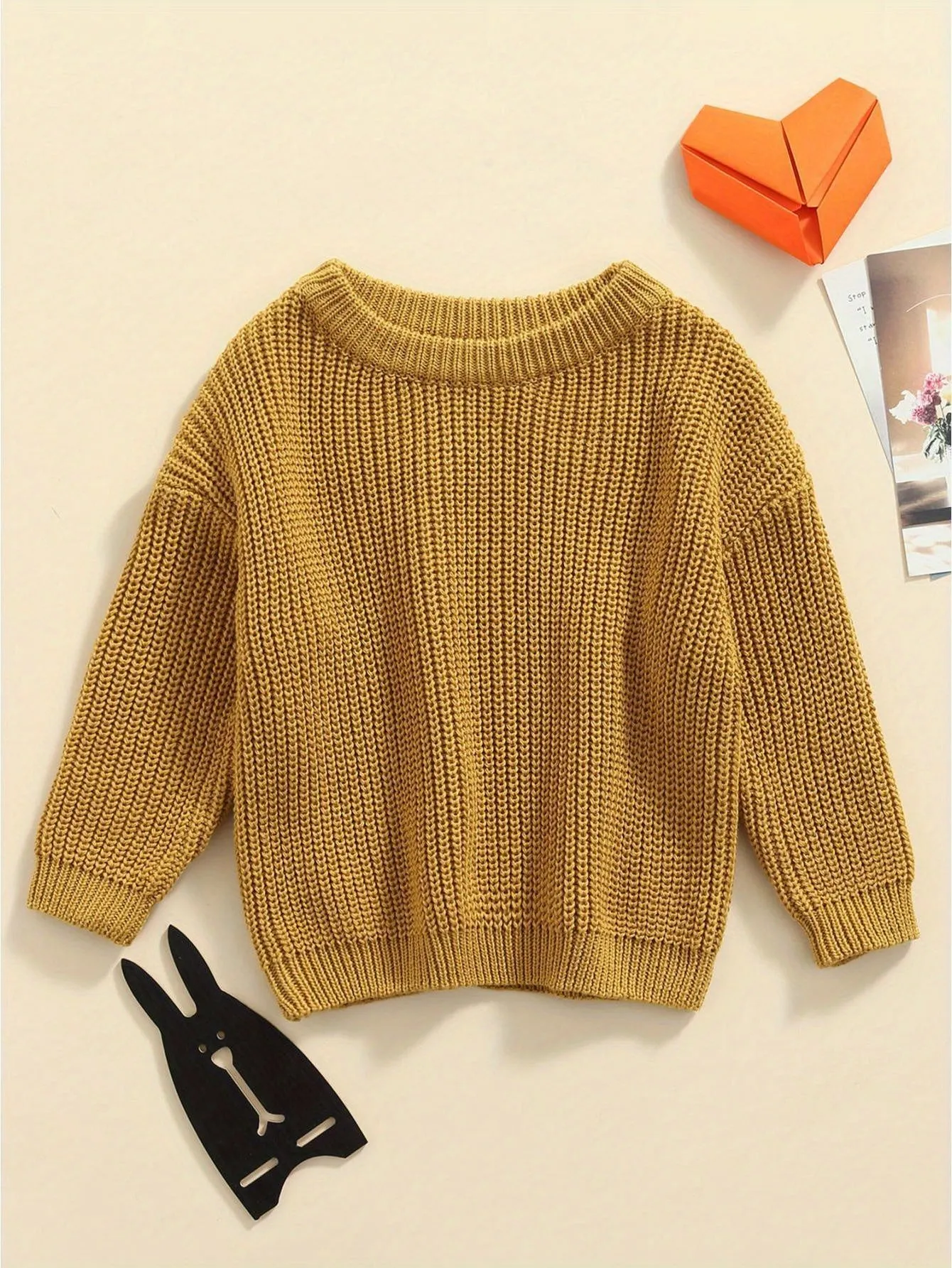 Baby Girls Boys Autumn Winter Knit Sweater Solid Color Long Sleeve Crewneck Knitwear