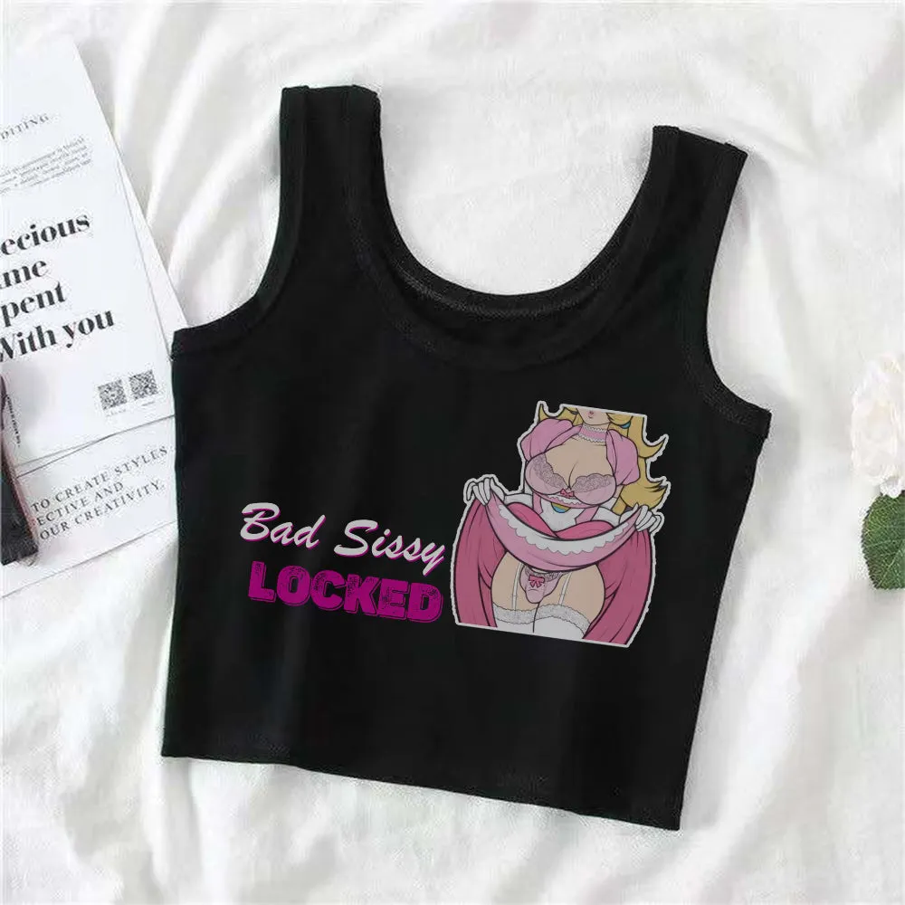 Bad Sissy Locked Cartoon Print Crop Top