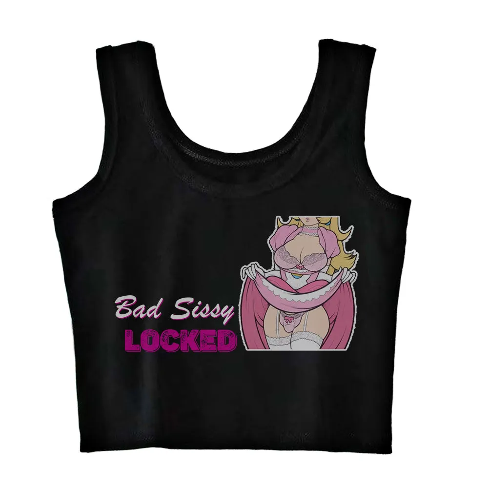 Bad Sissy Locked Cartoon Print Crop Top