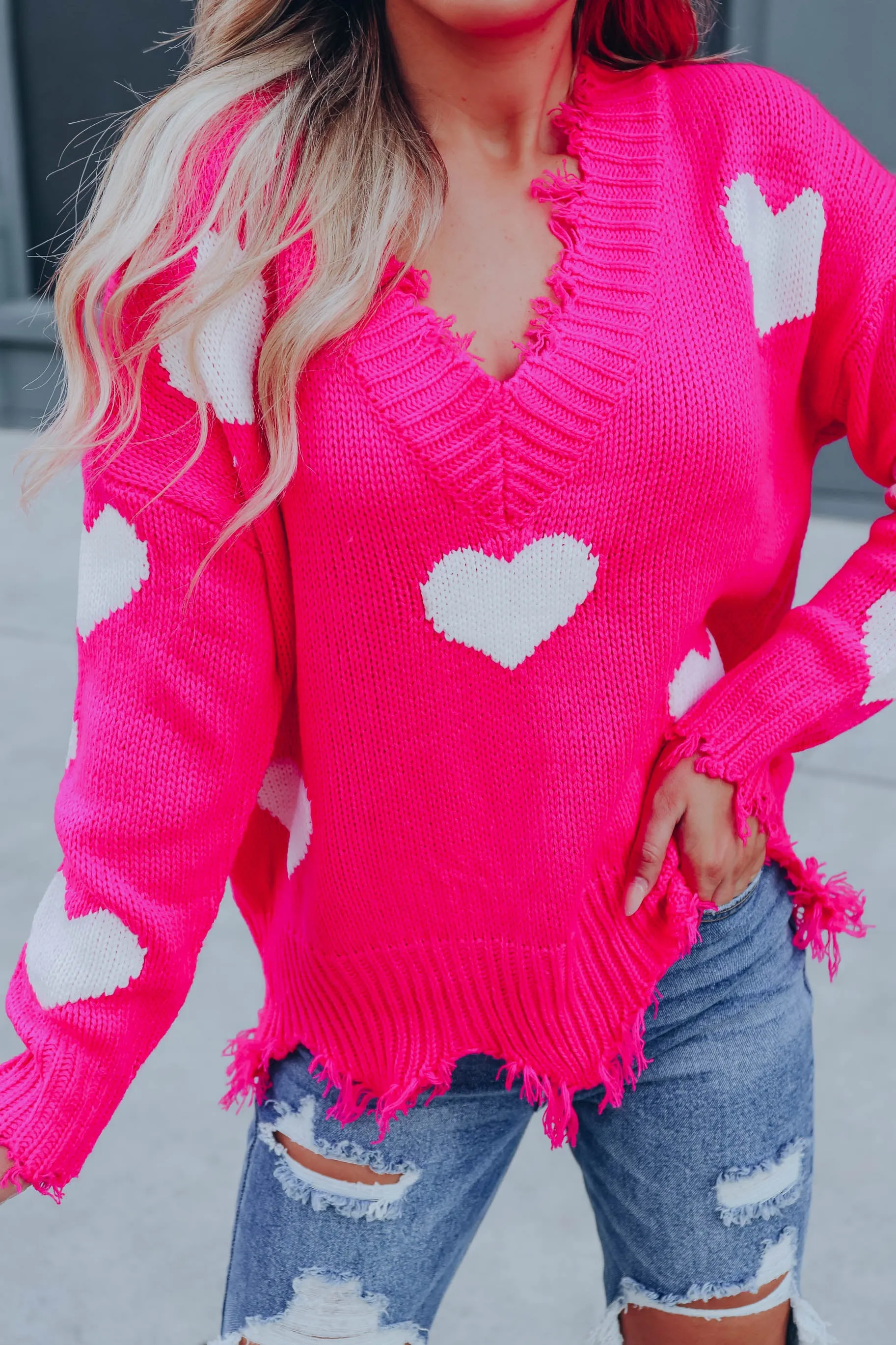 Be Mine V-Neck Heart Sweater