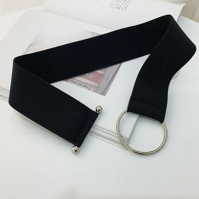 Belts for Women Black Simple Waist Elastic Ladies Band Round Buckle Decoration Coat Sweater Fashion Dress Rice White