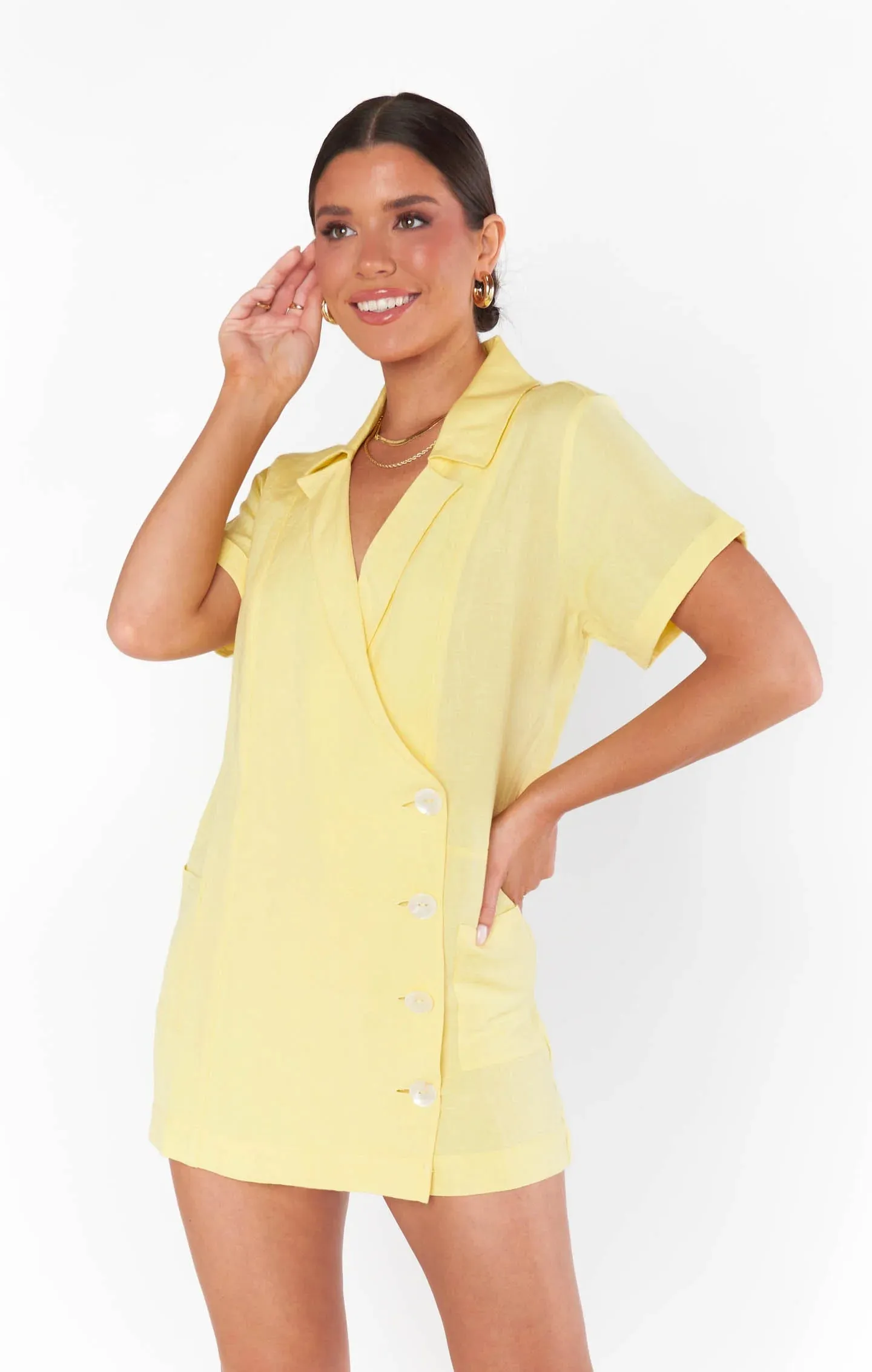 Bicoastal Blazer Romper-Butter Yellow