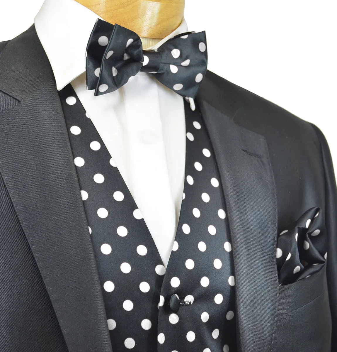 Black and White Polka Dot Tuxedo Vest Set