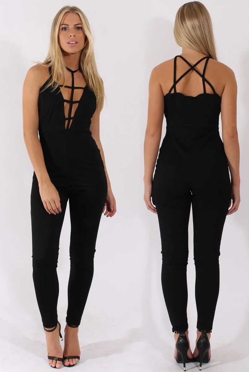 Black Front Harness Fitted Jumpsuit - Bette