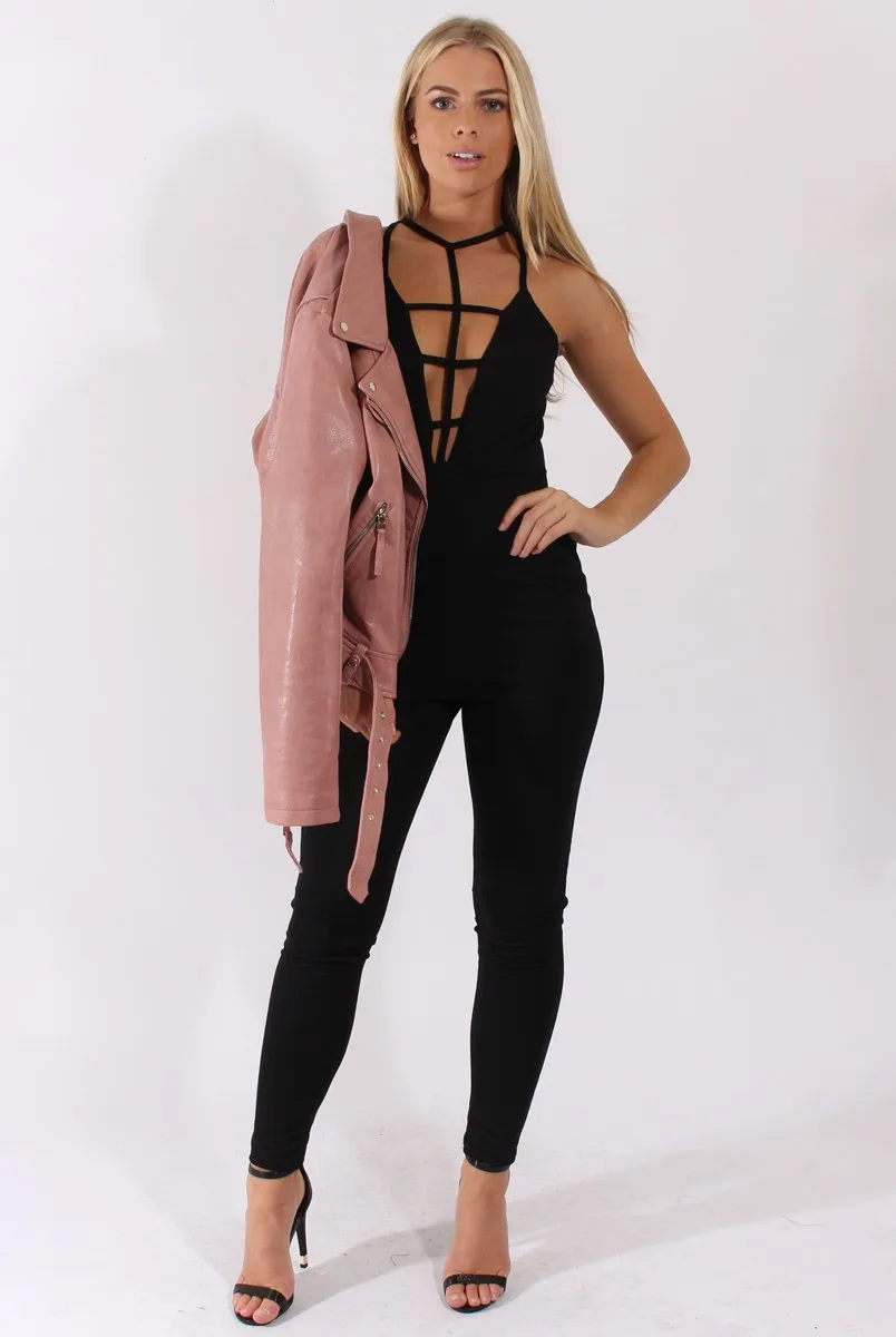 Black Front Harness Fitted Jumpsuit - Bette