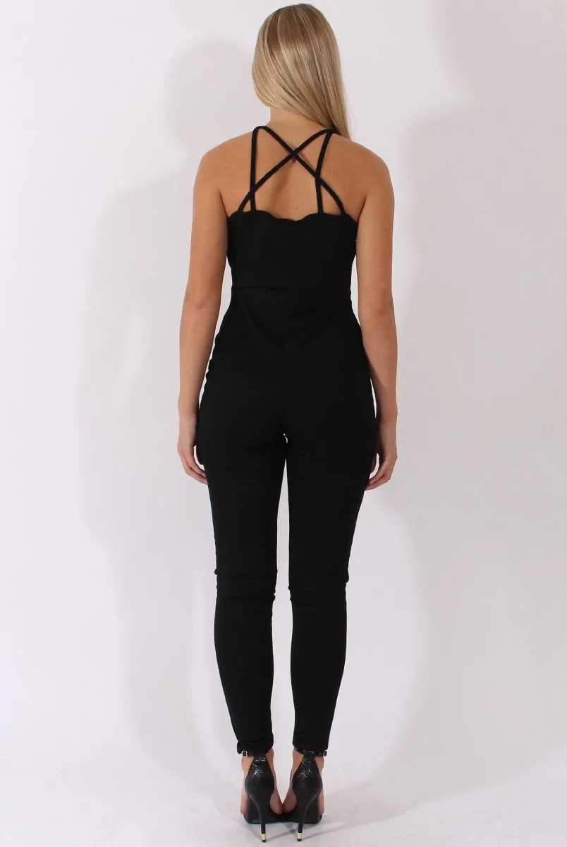 Black Front Harness Fitted Jumpsuit - Bette