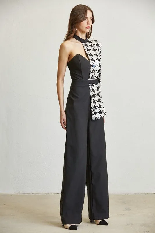 Blackwhite Houndstooth Sequin Jumpsuit