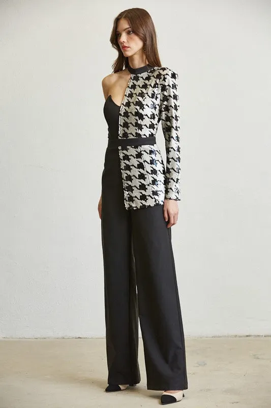 Blackwhite Houndstooth Sequin Jumpsuit