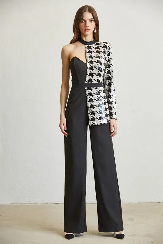 Blackwhite Houndstooth Sequin Jumpsuit