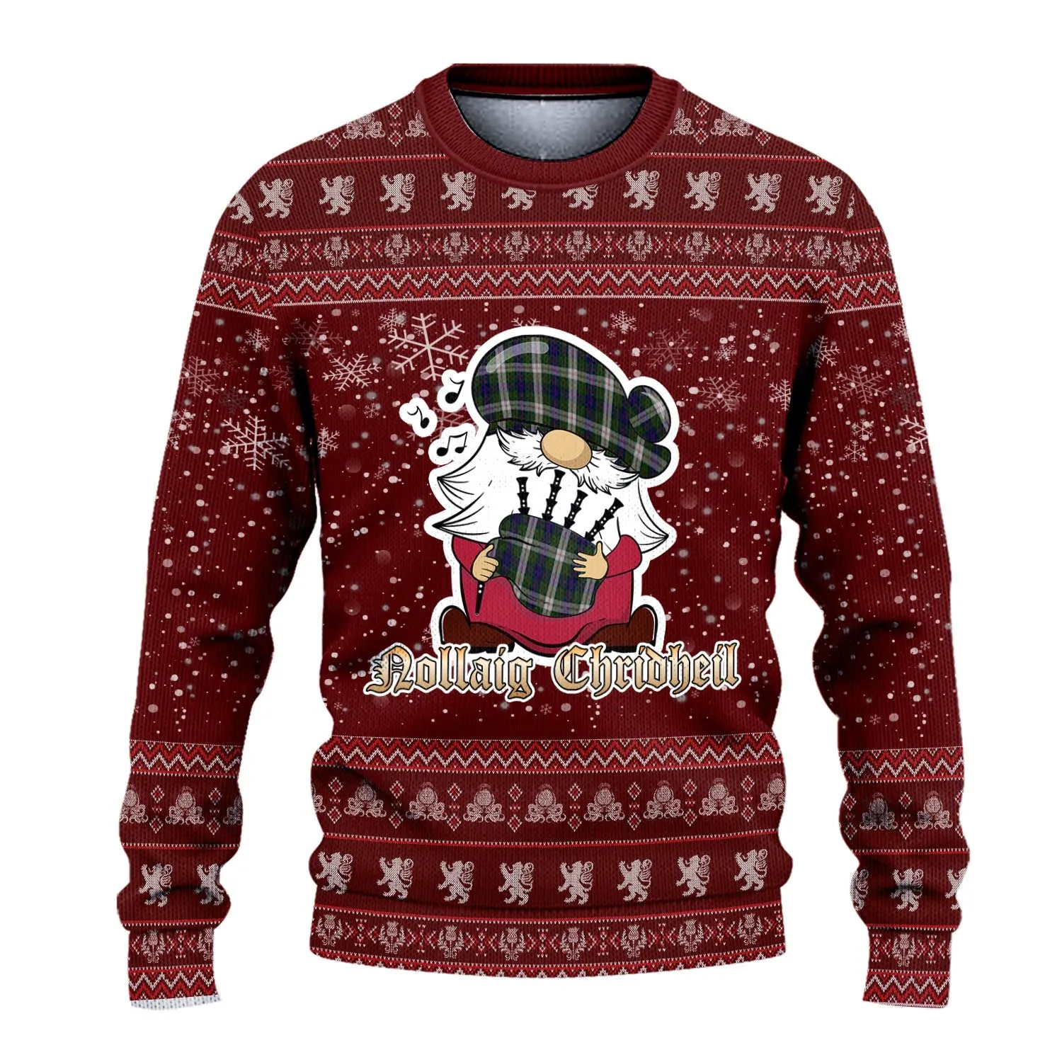 Blair Dress Clan Christmas Family Ugly Sweater with Funny Gnome Playing Bagpipes