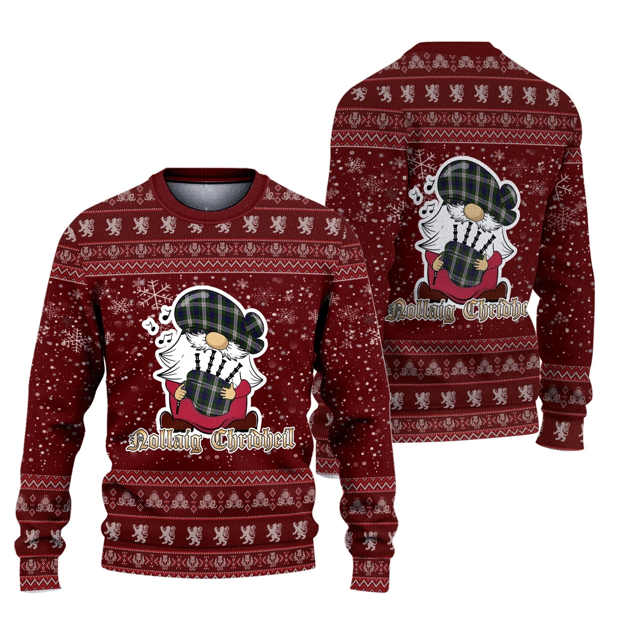 Blair Dress Clan Christmas Family Ugly Sweater with Funny Gnome Playing Bagpipes