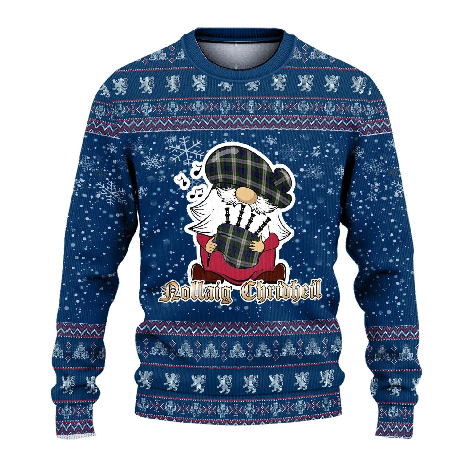 Blair Dress Clan Christmas Family Ugly Sweater with Funny Gnome Playing Bagpipes