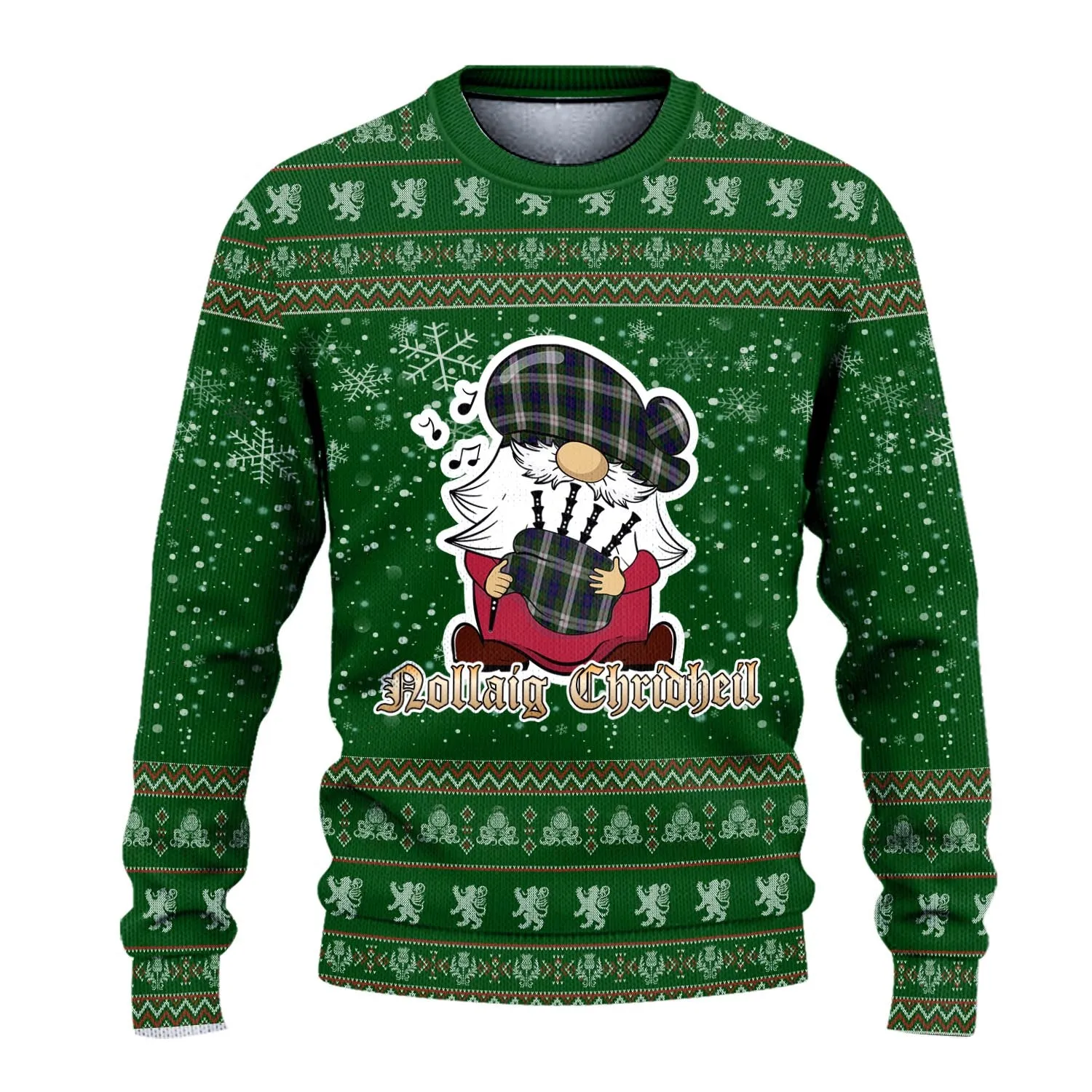 Blair Dress Clan Christmas Family Ugly Sweater with Funny Gnome Playing Bagpipes