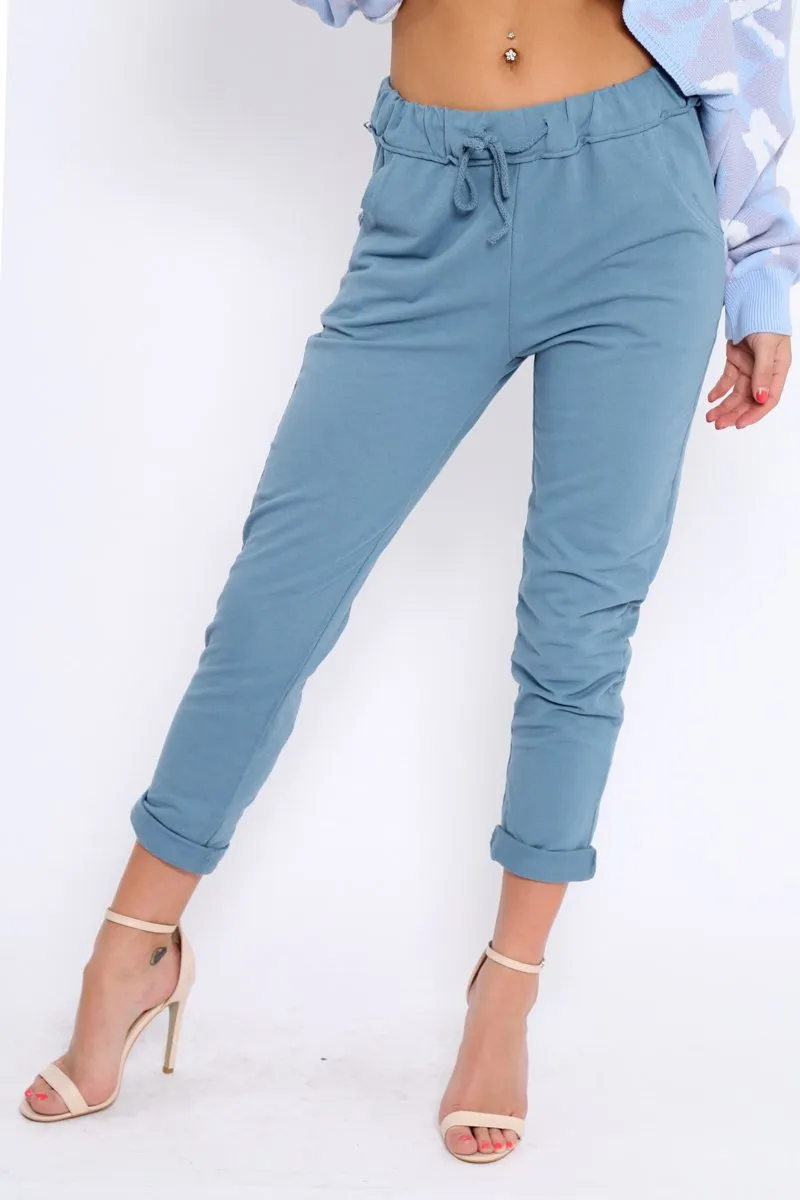 Blue Elasticated Tie Waist Joggers - Cerena