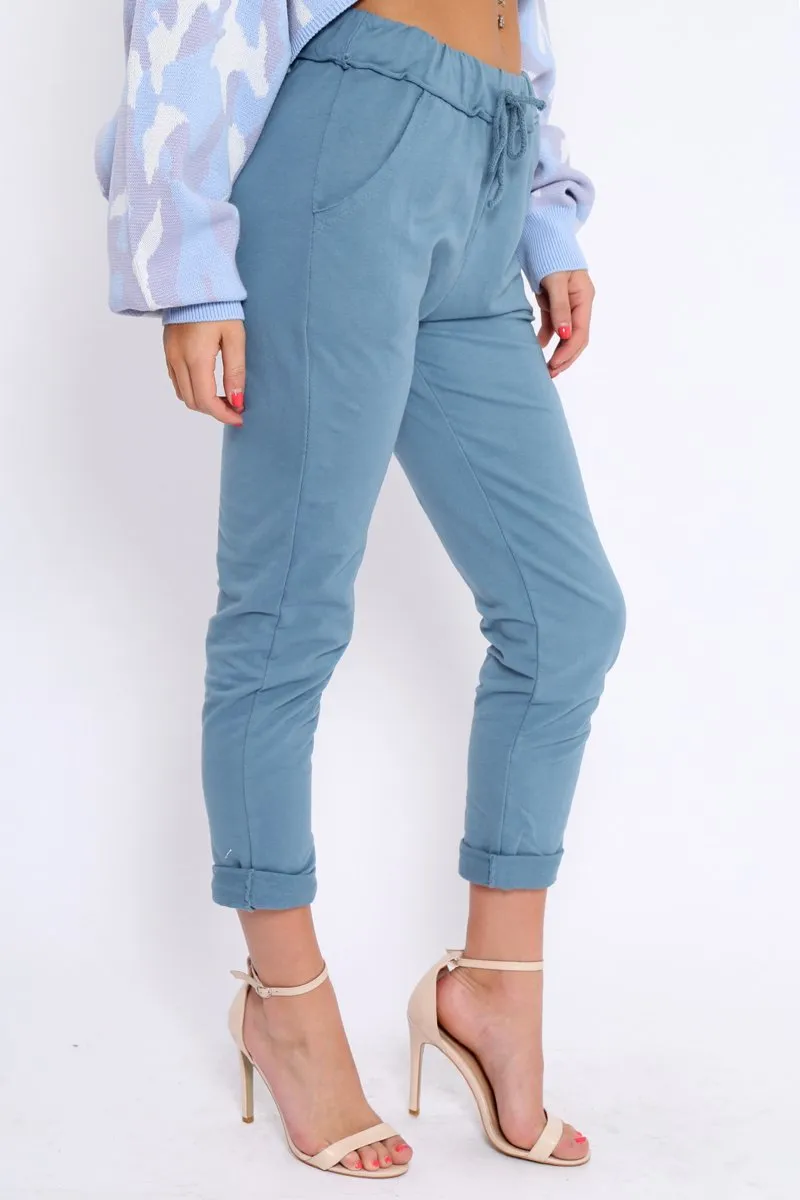 Blue Elasticated Tie Waist Joggers - Cerena