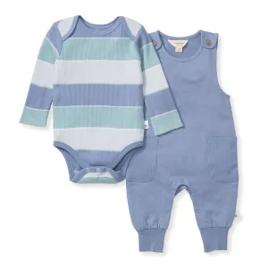 Bodysuit and Overall Set - Around The World Stripe - Dusty Indigo