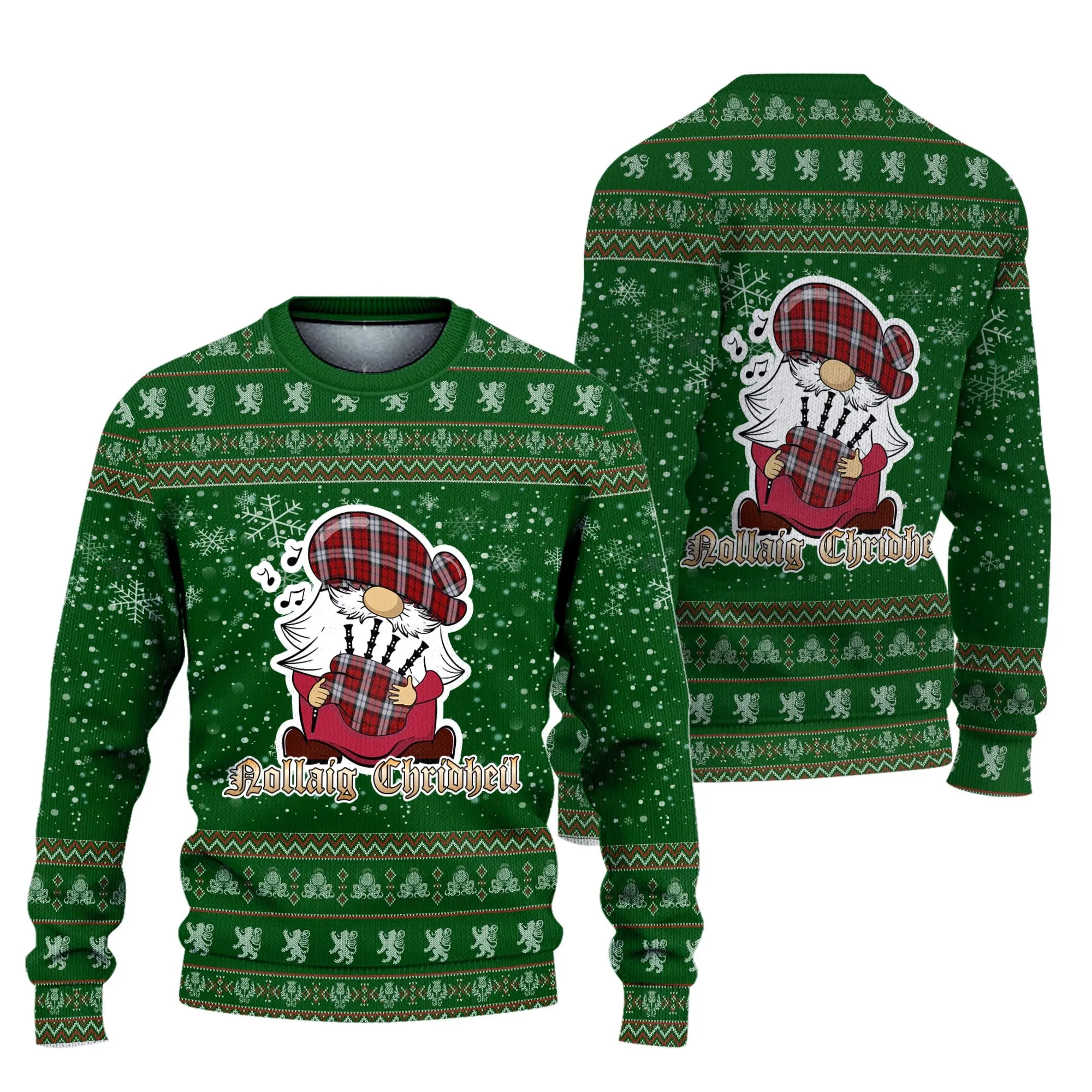 Brodie Dress Clan Christmas Family Ugly Sweater with Funny Gnome Playing Bagpipes