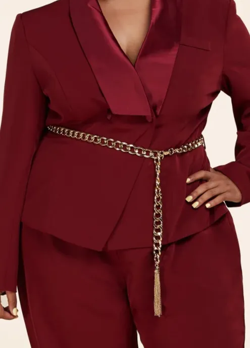 Burgundy Blazer Jumpsuit with keyhole back cutout (Plus Size).